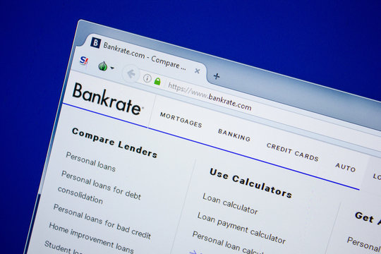 Ryazan, Russia - June 26, 2018: Homepage of BankRate website on the display of PC. URL - BankRate.com.