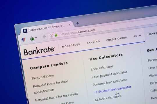 Ryazan, Russia - June 26, 2018: Homepage of BankRate website on the display of PC. URL - BankRate.com.