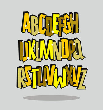 Graffiti comic alphabet lettering. Vector font