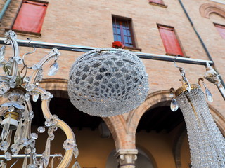 Flea market. Vintage chandelier for sale.