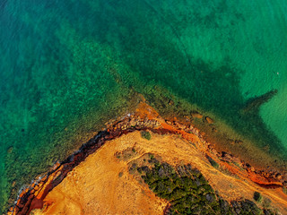Aerial view of Croatian coast. Bilotinjak Beach in Zadar. © kisarpad