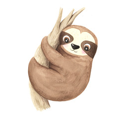 Watercolor hand painted cute sloth © lisagerrard99