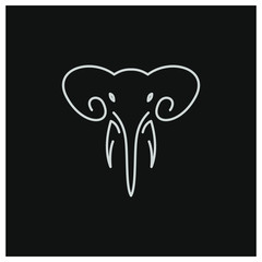 black and white vector line illustration of a stylized elephant head
