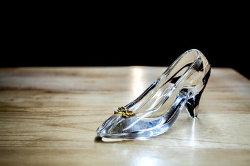 Crystal slipper, glass shoes close-up