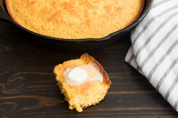 Buttermilk Cornbread: Traditional Southern cornbread baked in a cast iron skillet