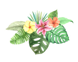 Watercolor hand painted tropical bouquet