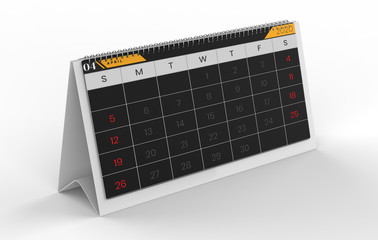 April month 2020 year calendar on a white background. 3d illustration 
