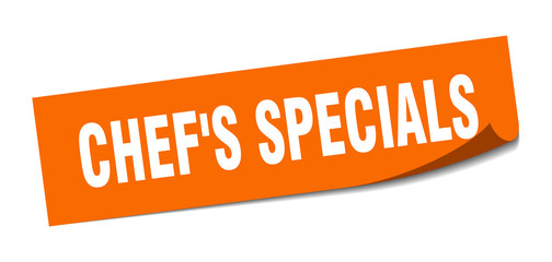 chef's specials sticker. chef's specials square sign. chef's specials. peeler