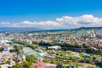 Panorama view of Tbilisi, capital of Georgia country. View from Funicular railway from Rike Park to Narikala Fortress