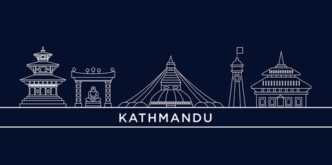 Nepal, Kathmandu architecture line skyline illustration. Linear vector cityscape with famous landmarks, city sights, design icons. Landscape 