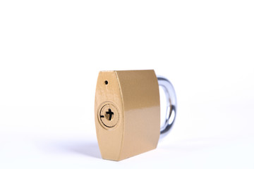Locked Golden Padlock on the white background.