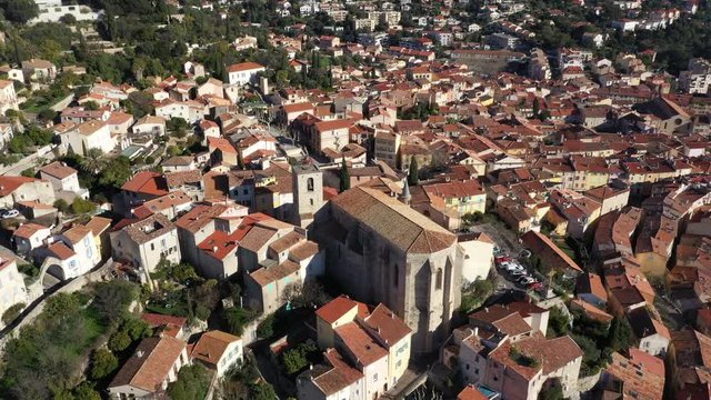 Aerial view of Hyeres, old city, Collegiate Church Saint Paul (XII), classified Historical Monument