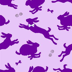  silhouettes of jumping  bunnies, isolated seamless background, for festive decoration, packaging