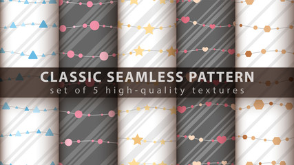 Classic seamless pattern - set five items.