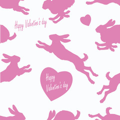 Fototapeta na wymiar romantic silhouettes of jumping bunnies, isolated seamless background, for Valentine's day holiday decoration and packaging