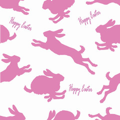 drawn silhouettes of jumping Easter bunnies, isolated seamless background, for festive decoration, packaging