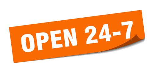 open 24 7 sticker. open 24 7 square sign. open 24 7. peeler