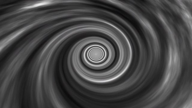 Psychedelic graphic black and white smoke twirling vortex on an abstract animated minimal design background