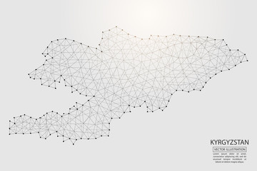 A map of Kyrgyzstan consisting of 3D triangles, lines, points, and connections. Vector illustration of the EPS 10.