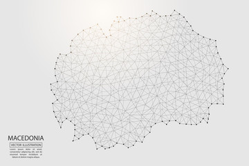 A map of Macedonia consisting of 3D triangles, lines, points, and connections. Vector illustration of the EPS 10.