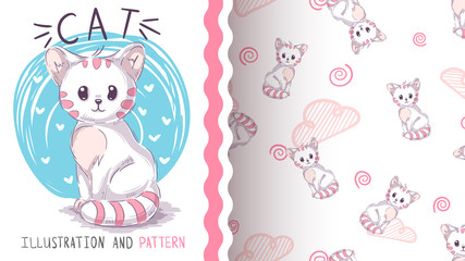 Teddy cat, kitty - seamless pattern