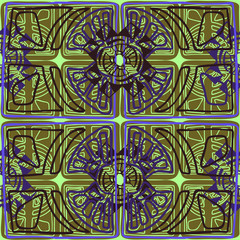 Seamless vector pattern with decorative abstract shapes with ancient motifs. The design is suitable for decorations, textiles, stickers, backgrounds. 