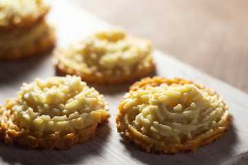 Shortbread cookies on a white wooden board