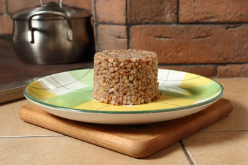 Cooked buckwheat porridge on plate