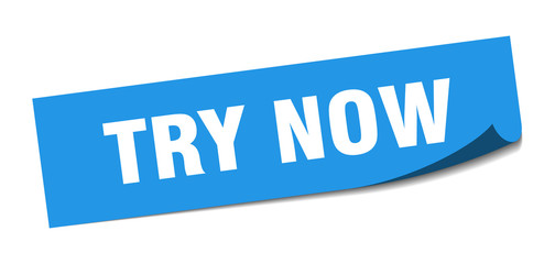 try now sticker. try now square sign. try now. peeler