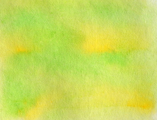 Watercolor hand painted abstract Yellow green background. Subtle ink gradient on textured paper. Creative aquarelle painted spring colors canvas for splash design, invitation, vintage template