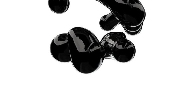Black metaball. Realistic !black metaball for concept design. Abstract background. Liquid splash bubble. Motion effect. 3d illustration, 3d rendering. Abstract molecule structure. White background. 4k