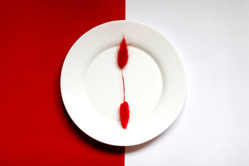 Red sprig of dried flowers on a plate