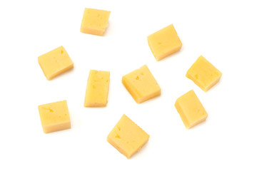 cheese slices isolated on white background. top view