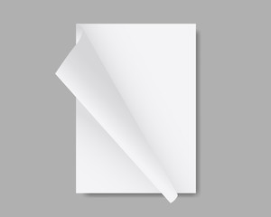 Blank white sheet of paper mockup. Stack of papers with curved corners. Magazine, booklet, postcard, flyer, brochure mockup. Mockup vector isolated. Template design. Realistic vector illustration.