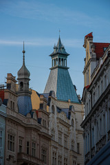 Beautiful rooftops street in Prague city