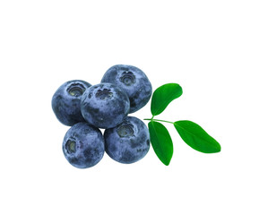 group of blueburry fruit circle shape with green leaf. Isolated on white background with clipping path