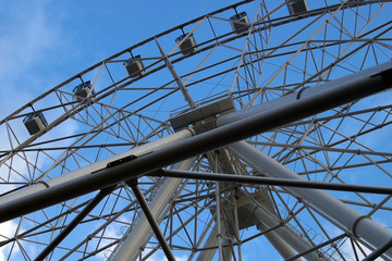 metal construction ferris wheel bottom view