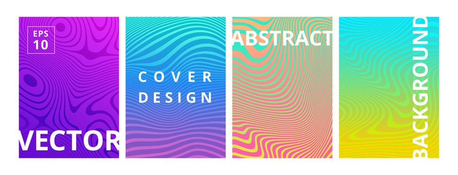 Set of modern abstract pattern background with line gradient texture. Minimal dynamic cover design for branding. Minimalistic hipster colored banners in bright colors. Vector illustration