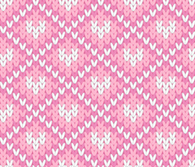 vector knitting seamless background with little hearts