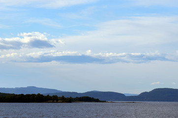 Oslofjord. View of the North Sea from Ferry from Horten to Moss connects Ostfold and Vestfold in Norway. Ferry crossing Oslofjord