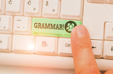 Writing note showing Grammar. Business concept for whole system structure language syntax and...