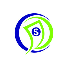 Abstract Financial Logo Featuring Currency Symbol with Circular Accents in Blue and Green Colors