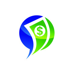 Finance Symbol in Speech Bubble Icon Depicting Financial Advisory or Banking Services Logo
