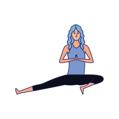 cartoon girl doing yoga icon, colorful design