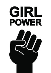 Vector flat black girl power quote with female fist. Feminist slogan illustration isolated on white background