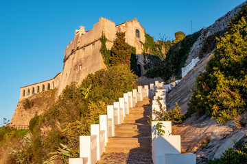 Sunrise over the ancient castle on Atlantic coast, Vila Nova de Milfontes, Portugal