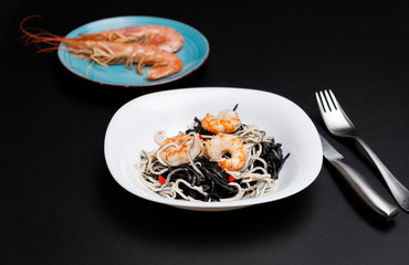 Black pasta with shrimp