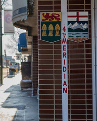 Fototapeta na wymiar 4th Meridian sign on Alberta Saskatchewan border