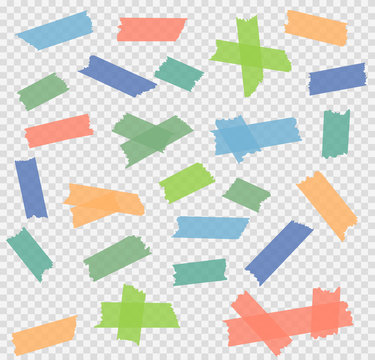 Set Of Adhesive Tape Pieces On Background. Vector Illustration