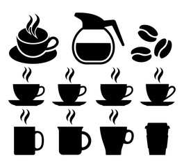 Obraz premium Coffee cups and mugs icons set. Vector illustration
